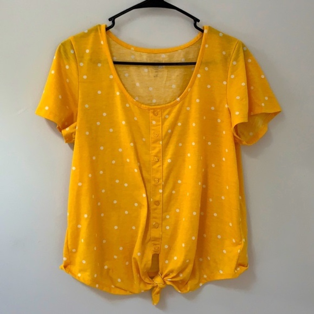 Yellow Polka Dot Front Tie Top
